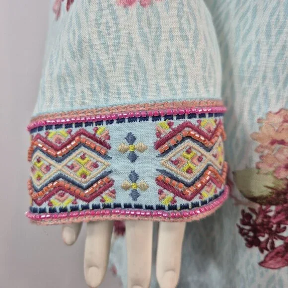 John Mark Women's Size S Floral Print Embroidered and Beaded Tunic Blue Pink 53 - Picture 7 of 14
